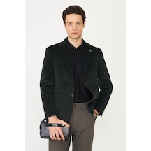 Koyu Gri Fitilli Kadife Slim Fit Blazer Ceket Füme