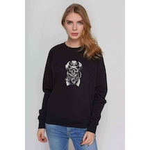 Horror Skull Baskılı Siyah Kadın Sweashirt