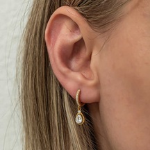 Gümüş Sallantılı Gold Damla Kadın Küpe Gümüş