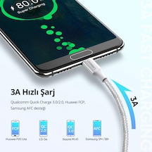 Ugreen 60133 USB-C to USB-A 3A QC Örgülü Hızlı Şarj Kablosu 2 Metre Gümüş Beyazı