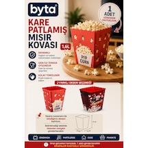 1,6 L Plastik Kare Patlamış Mısır Kovası Sinema Temalı Popcorn Servis Kovası, 1 Adet Bpa İçermez Desenler Rastgele Gönderilir