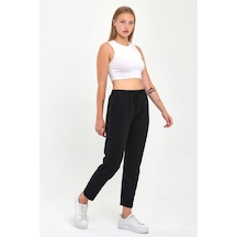 Comeor Kadın Siyah Regular Fit Düz Paça Beli Lastikli Bağcıklı Eşofman Altı