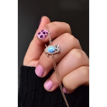 Papatya Silver 925 Ayar Gümüş Rose Kaplama Mavi Opal Baykuş Bileklik