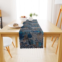 Geometrik Desenli Renkli Mavi Lacivert Dijital Baskılı Süet Dokuma Runner 40x140