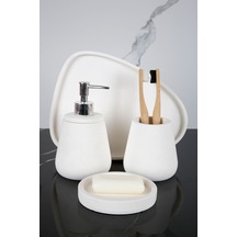 Betonmall 4 Parça Mermer Desenli Beton Banyo Seti Katı Sıvı Sabunluk Diş Fırçalığı Sunum Tepsisi - Sade Beyaz Sade Beyaz