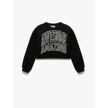 Koton Şardonlu Uzun Kollu Bisiklet Yaka Taş Detaylı Sweatshirt Siyah 6wkg10208ak Siyah