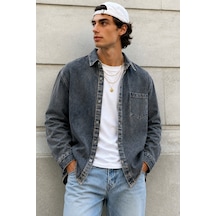 Cool Tarz Erkek Regular Denim Gömlek Yıkamalı Kot Uzun Kollu Cepli Jean Gömlek Yeşil Yeşil