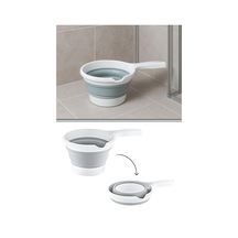 Katlanır Bebek Banyo Maşrapası, Saplı Akordiyon Oluklu Çok Amaçlı Maşrapa 1,2 Litre Gri