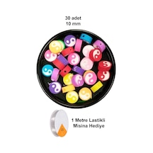 30 Adet 10 Mm Polimer Kil Fimo Boncuk Takı Bileklik + 1 Metre Lastikli Misina  - Renkli Yin Yang