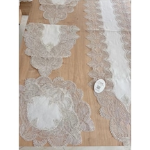 Salon Takımı Angel Çeyizlik Kreme Gold Runner Set 5 Parça Keten Ranır Masa Sehpa Konsol Örtüsü Çok Renkli