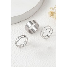 Chavin 3 Lü Eklem Yüzüğü Bayan Silver Yüzük Ev27by Gri