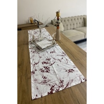 40x150 Bordo Çiçekli İnce Keten Dekoratif Runner