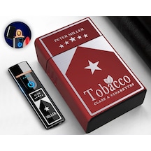 Bk Gift Kişiye Özel Kırmızı Sigara Tabakası ve Elektronik Dokunmatik Alevsiz Şarjlı Çakmak Seti 9