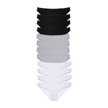 Royaleks 12 adet Süper Eko Set Likralı Kadın Slip Külot Siyah Gri Beyaz RYL-EKO11036 Beyaz - Gri - Siyah