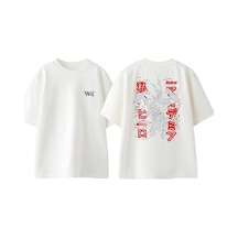 Thewert Kırmızı Yazı Anime Karakter Tasarım Sırt Baskılı Pamuk Beyaz Oversize T-shirt