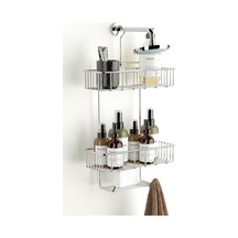 Duş Borusuna Asılabilir Kancalı İki Katlı Banyo Raf Krom Bk-0068 Gümüş