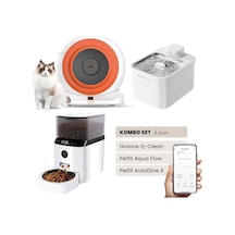 Groove Q-clean Akıllı Otomatik Kedi Tuvaleti Turuncu - Petfit Aqua Flow Akıllı Bataryalı Su Pınarı Çeşmesi + Petfit Autodine X Akıllı Otomatik Mama Kabı Bundle