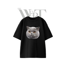 Thewert Britanya Kedisi Tasarım Baskılı Ünisex Siyah Oversize T-shirt
