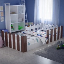 Montessori Karyola Beyaz  Rustik Ceviz 90x190 Yatak Uyumlu Oval Kesim Çocuk Yatağı TLP705