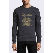 Queen Baskılı Füme Antrasit Erkek Örme Sweatshirt