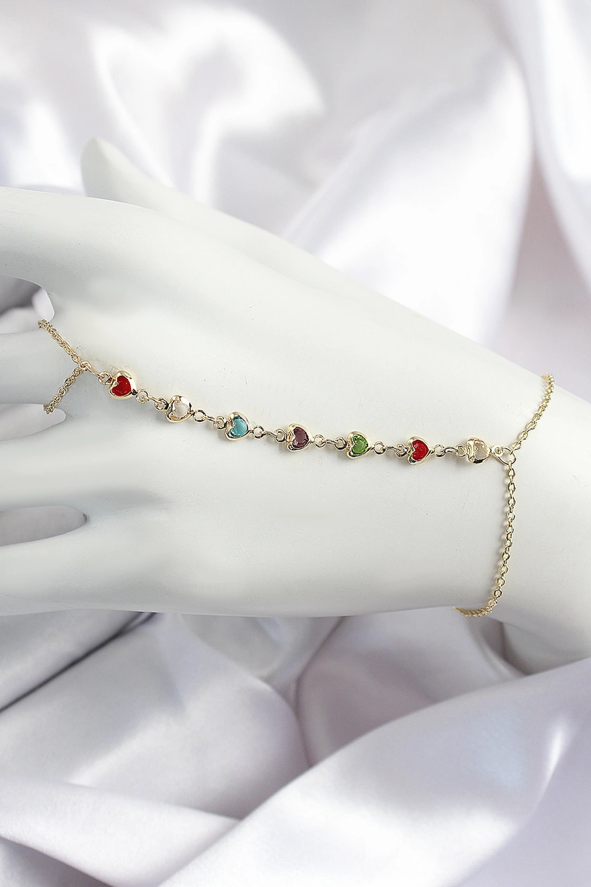 Clariss Pirinç Renkli Kalpli Zirkon Taşlı Y Model Gold Renk Kadın Şahmeran Çok Renkli