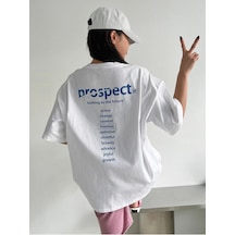 Beyaz Oversize Prospect T-shirt - Oversize Baskılı Beyaz
