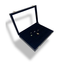 Richbox Yüzük Kol Düğmesi Broş Takı Kutusu Siyah İçi Alcantara Si