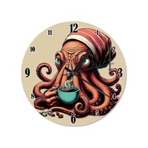 Kahve İçen Ahtapot Baskılı Duvar Saati Çok Renkli Kahve İçen Ahtapot Baskılı Duvar Saati Çok Renkli