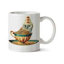 Owl & Teacup Kahve Fincanı Baykuş İki Tarafı Baskılı Kupa Bardak Çok Renkli