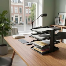 Steelline 4 Katlı Metal Dosya Rafı - Masa Üstü Ultra Sağlam Ofis Organizer 29.5x30.5x25cm Siyah Çok Renkli