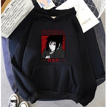 Anime Uchiha Sasuke Kapşonlu Sweatshirt Siyah