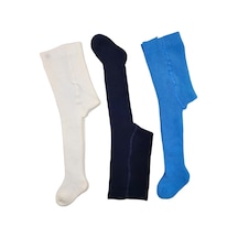 Defne Baby 3 Çift Havlu Pamuklu Kışlık Unisex Çocuk Ve Bebek Külotlu Çorap Mavi Siyah Beyaz