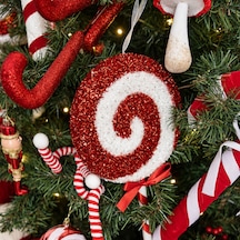 Yılbaşı Süsü Şeker Lolipop Dal Simli Dönence Kırmızı Beyaz 40 Cm
