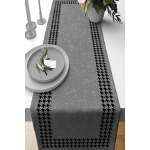 Gri Kazayağı Desenli Premium Masa Örtüsü Runner Rnr362n11