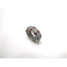 Omar Silver Kadın Tamtur 5 Sıra Zirkon Taşlı Kahve Renk Üçlü Gümü
