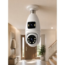 360 Ev İzleme Wi-fi Çift Lens Akıllı Ampul Kamera - Lisinya Beyaz