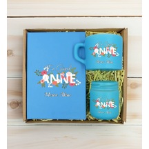 Bk Gift Kişiye Özel İsimli Dtf Anne Temalı Turkuaz Defter & Kahve Fincanı & Mum Hediye Seti-1, Anneye Hediye, Anneler Günü Hediyesi Kobitmeyencom30819