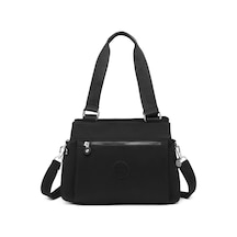 Smart Bags Orta Boy Çok Cepli Su Geçirmez Hafif Krınkıl Kumaş Kadın Omuz Çantası Siyah