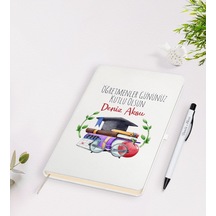 Bk Gift Kişiye Özel Öğretmenler Günü Tasarımlı Beyaz Defter Kalem Seti - 3