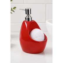 Porselen Sıvı Sabunluk 500 Ml Sünger Hazneli Kırmızı Krom Pompalı Mutfak Banyo Sabunluk