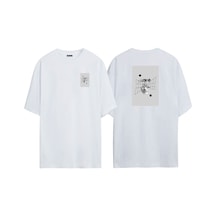 Thewert Unisex Deep Mechanization Ön Arka Baskılı Beyaz Oversize T-shirt
