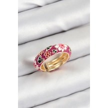 Mey İthalat Pirinç Fuşya Mineli Çiçek Motifli Gold Renk Ayarlanabilir Kadın Yüzük - Özel Seri Meyeb688a1bc4ba8068d15a05b6eb