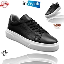 İriayak Büyük Numara Hakiki Deri 46-48 / Rahat Taban Casual Ayakkabı / Günlük Kullanıma Uygun Siyah - Beyaz