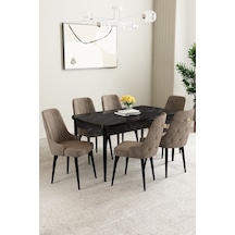 Clara Siyah Mermer Desen 80x132 Açılabilir Mdf Masa Yemek Odası Takımı,mutfak Takımı 6 Adet Sandalye Cappuccino