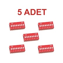 5 Adet 8 Pin Dıp Switch Kırmızı On Off 2.54 Mm Pcb Rodevino