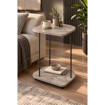 Sulorahome Tekerlekli Oval Servis Sehpası Mermer Desenli Gri