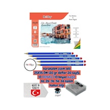 Karakalem Çizim Seti 25x35 Cm 120gr Defter 20 Sayfa 10 Renk 10 Beyaz Hb-2b-3b-5b-6b Kalem Herboy Çok Renkli