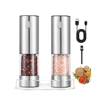 Elektrikli Tuz Ve Karabiber Öğütme Seti, Usb Şarj Edilebilir, Natürel