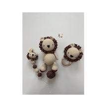 Adenya Sepeti Amigurumi Örgü Aslan Üçlü Set-koyu Kahverengi