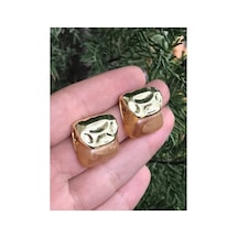 Gold Ezme Detaylı Bal Rengi Küpe Altın